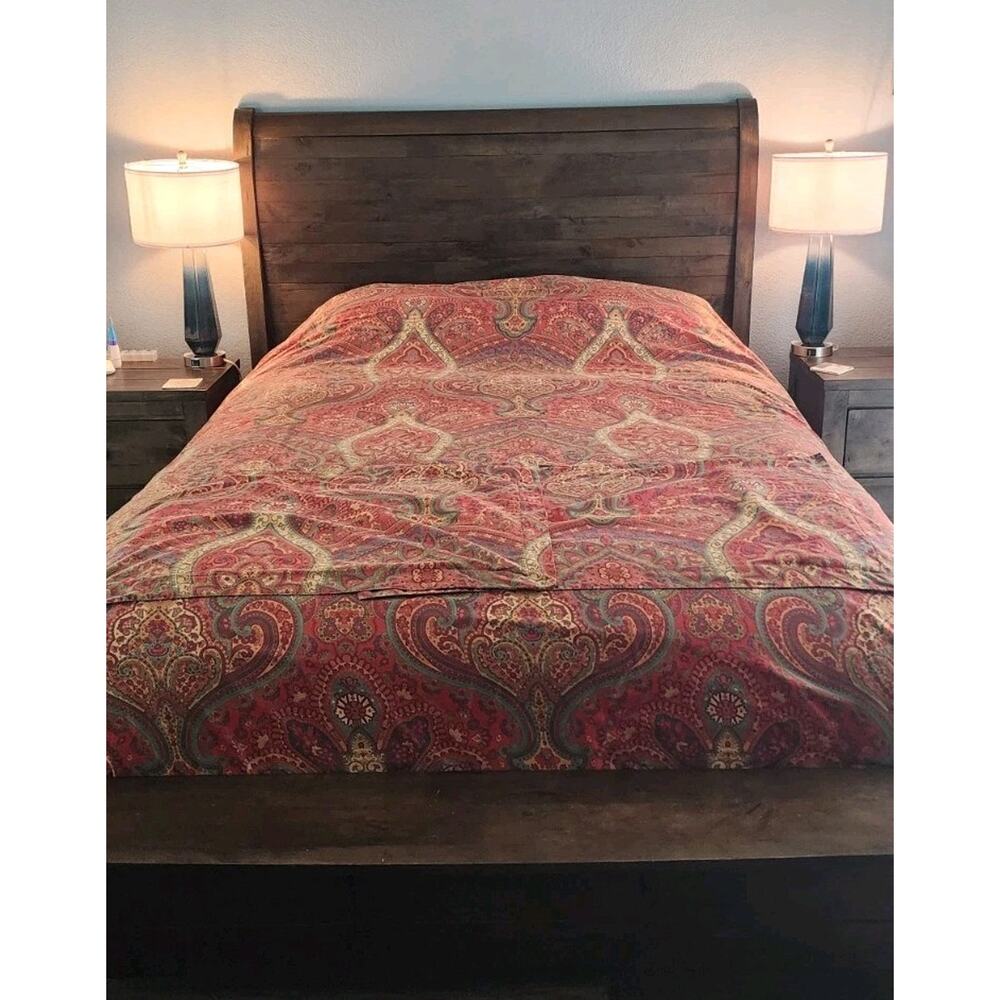 Pottery Barn Red Paisley Floral Cotton King Duvet Cover Pillow Shams - Picture 2 of 10
